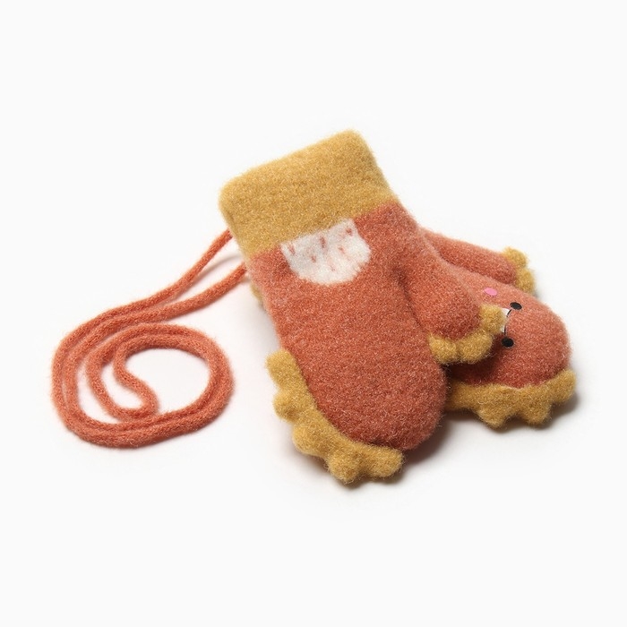 Варежки детские на иск.меху MINAKU динозавр 13 см горчичный Варежки детские на иск.меху MINAKU динозавр 13 см горчичный