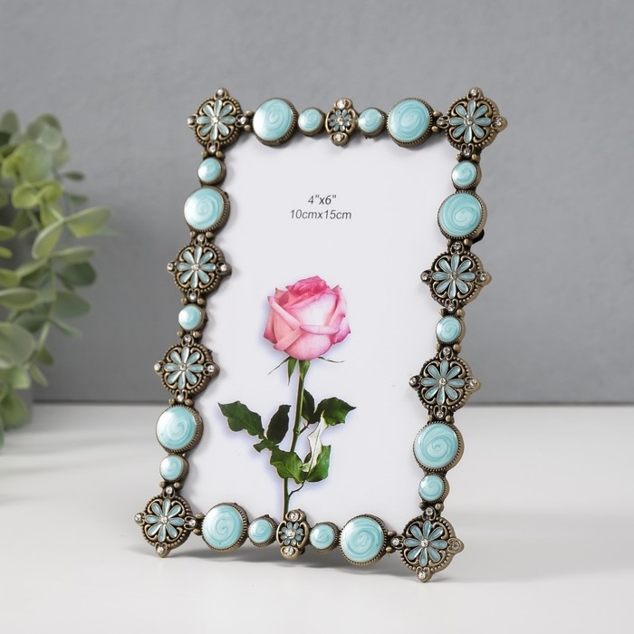 Фоторамка металл, стекло 13х18 см Фоторамка металл, стекло 13х18 см "Бирюза" эмаль, стразы 1х12,4х17 см