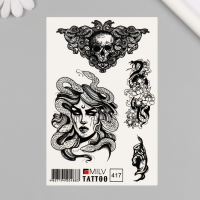 Новогодня татуировка на тело "Череп, Горгона, змеи" 10х15 см Новогодня татуировка на тело "Череп, Горгона, змеи" 10х15 см
