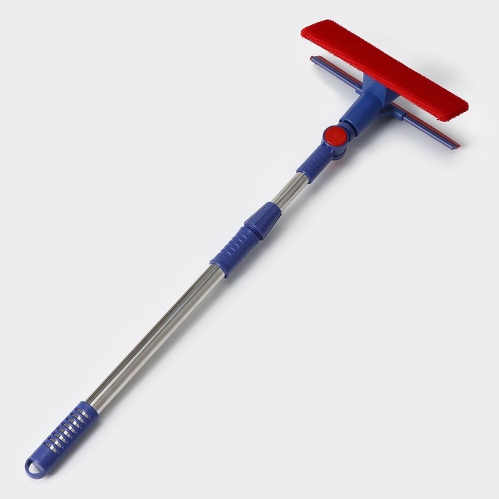 Щётка для окон Доляна, фиксатор, стальная телескопическая ручка, длина 55(83) см, водосгон силикон 18 см, насадка велюр 18&times;8 см