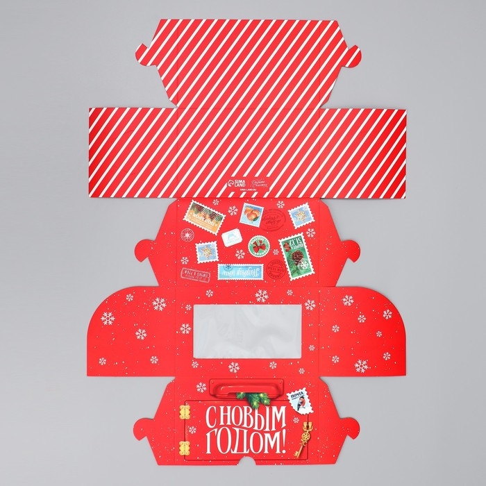Коробка складная на 2 капкейка с окном &laquo;С Новым годом!&raquo;, почта. 10 х 16 х 10 см, Новый год