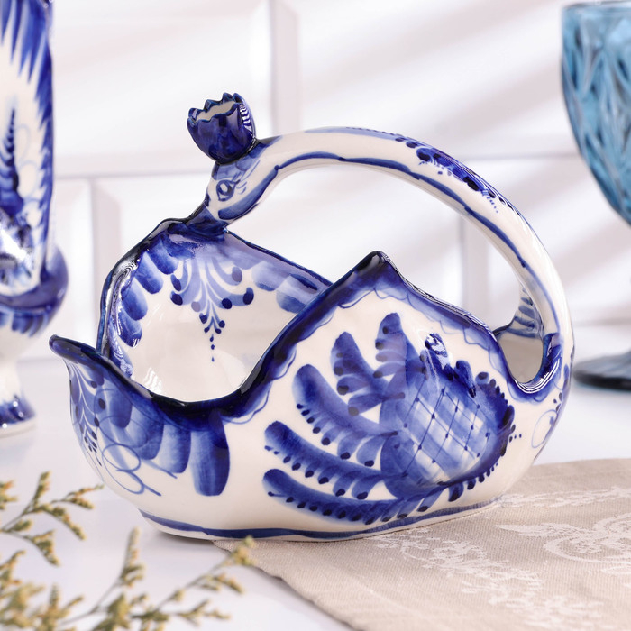 Конфетница Конфетница "Лебедь", малая, гжель, фарфор, 14х19 см