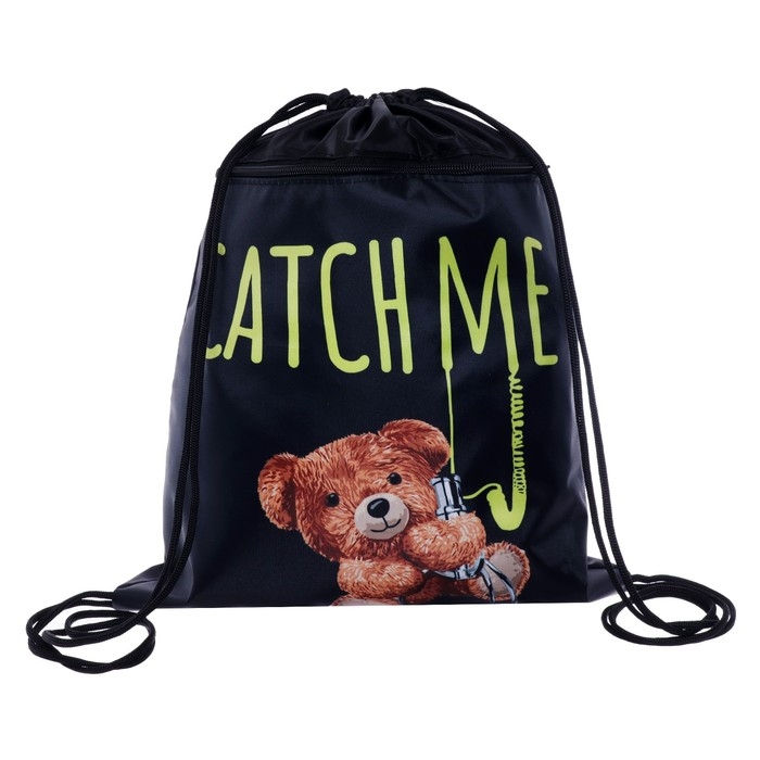 Мешок для обуви с карманом 420 х 340 мм, Calligrata МСО-7С, (мягкий полиэстер, плотность 210D), "Медведь"