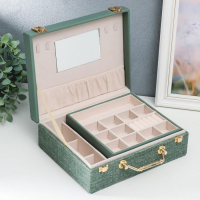 Шкатулка кожзам для украшений "Зелёная" комбинированная чемодан 8х18х23 см Шкатулка кожзам для украшений "Зелёная" комбинированная чемодан 8х18х23 см