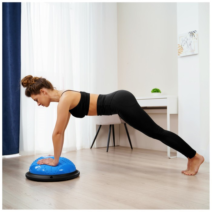 Полусфера BOSU гимнастическая ONLYTOP, массажная, с насосом, 46х20 см, цвет синий Полусфера BOSU гимнастическая ONLYTOP, массажная, с насосом, 46х20 см, цвет синий