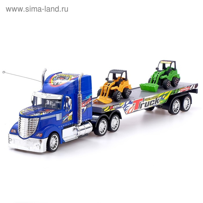 Грузовик радиоуправляемый «Автовоз», с тракторами, работает от батареек, МИКС Грузовик радиоуправляемый «Автовоз», с тракторами, работает от батареек, МИКС