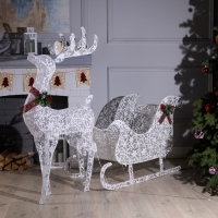 Светодиодная фигура &laquo;Олень с санями&raquo;, олень: 65 &times; 123 &times; 25 см, сани: 110 &times; 55 &times; 45 см, металл, текстиль, 220 В, свечение мульти