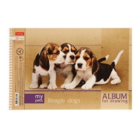 Альбом для рисования А4, 32 листа, на гребне, "Зверьё моё", обложка картон, блок 100 г/м&sup2;, перфорация на отрыв, МИКС