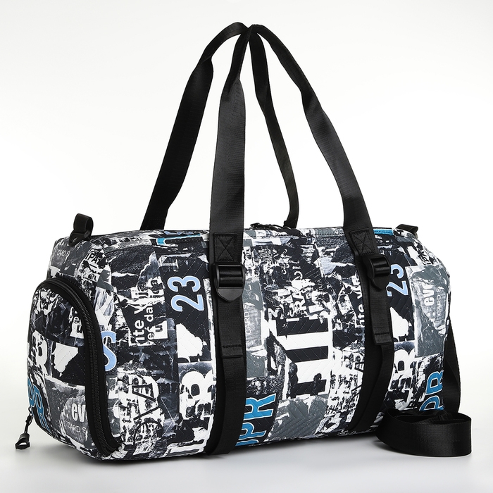 Сумка спортивная на молнии, отдел для обуви, 2 наружных кармана, длинный ремень, средний размер, цвет чёрный/голубой Сумка спортивная на молнии, отдел для обуви, 2 наружных кармана, длинный ремень, средний размер, цвет чёрный/голубой