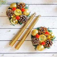 Свеча новогодняя с подсвечником "Золотые шары" (набор 4 шт) 4х13х17 см