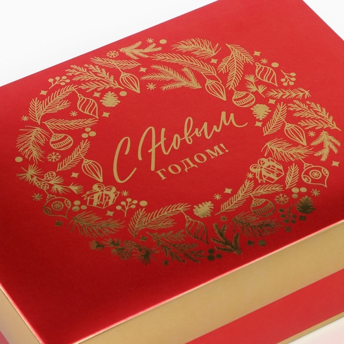 Коробка подарочная новогодняя складная &laquo;Новогодний венок&raquo;, 21 х 15 х 7 см, Новый год