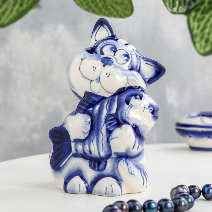 Сувенир &laquo;Кот рыбак&raquo;, гжель