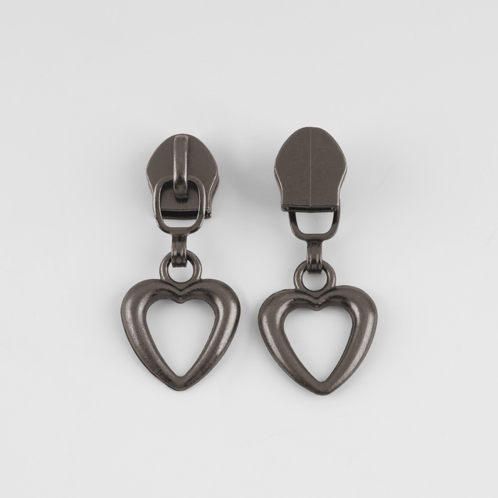 Бегунок галантерейный для молнии &laquo;Спираль&raquo;, №5, декоративный &laquo;Сердце&raquo;, 10 шт, цвет чёрный никель