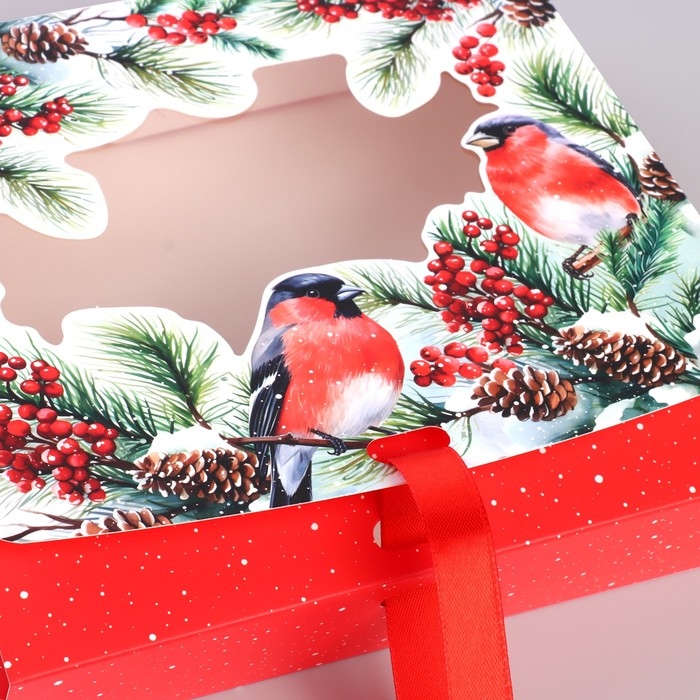Коробка новогодняя складная &laquo;Снегири на ветке&raquo; 20 х18 х 5 см, Новый год