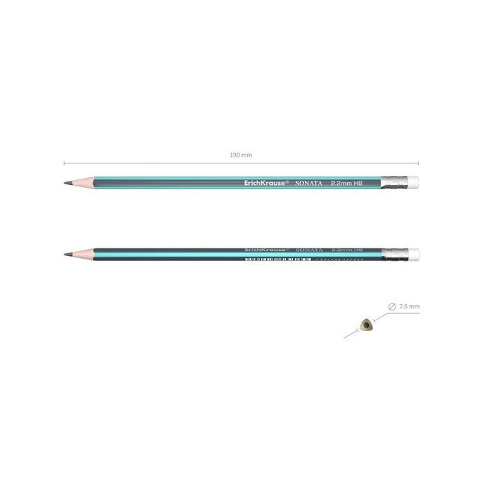 Набор чернографитных карандашей с ластиком 4 штуки ErichKrause Sonata, HB, грифель d=2.2 мм, дерево, трехгранные в блистере, микс