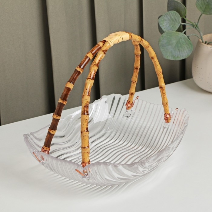 Блюдо стеклянное сервировочное &laquo;Цеста&raquo;, 22,5&times;17 см, ручка бамбук