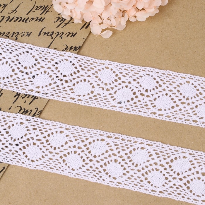 Кружево вязаное, 50 мм &times; 10 &plusmn; 1 м, цвет белый