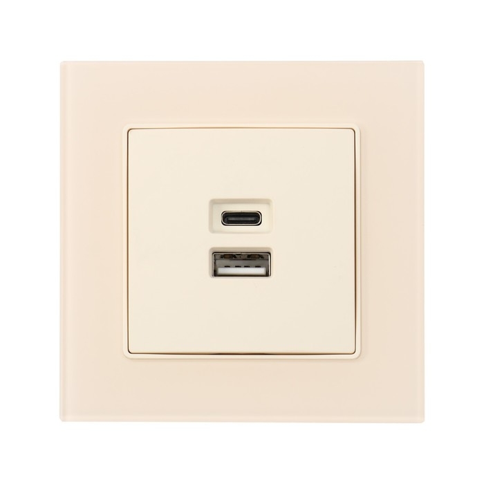 Розетка с USB-A + USB-C разъёмами, 2.1 A, 5В, TOT Matte Glass, скрытая, стекло, бежевая Розетка с USB-A + USB-C разъёмами, 2.1 A, 5В, TOT Matte Glass, скрытая, стекло, бежевая