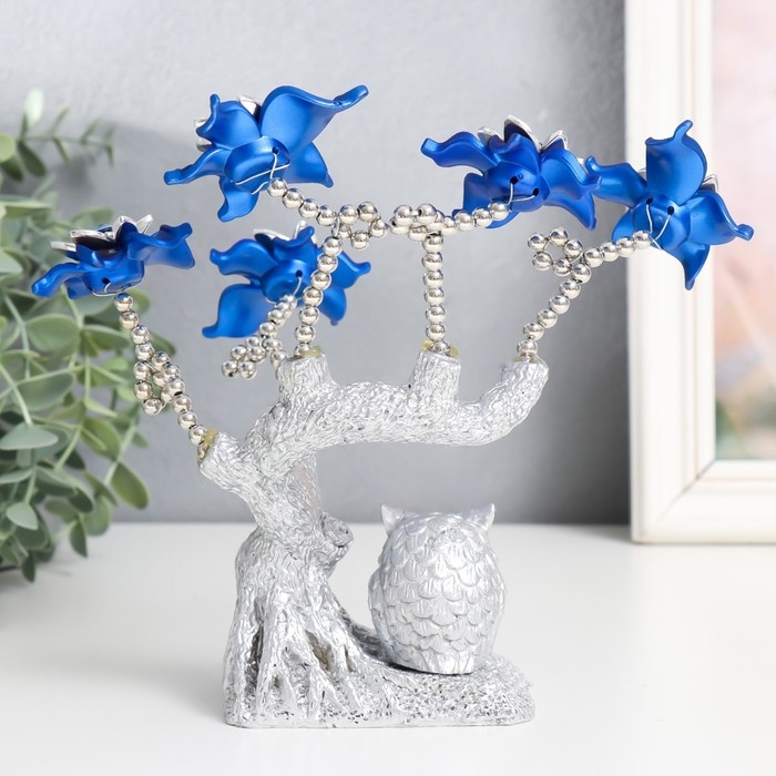 Сувенир от сглаза "Цветущее дерево. Филин со слитком золота" серебро, синий 16х5,5х18,5 см