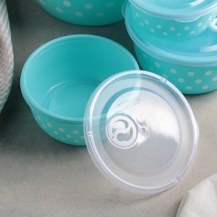 Набор ланч-боксов пластиковых «Горошек», 5 шт: d=22, 19, 16, 13,5, 11,5 см, цвет МИКС Набор ланч-боксов пластиковых «Горошек», 5 шт: d=22, 19, 16, 13,5, 11,5 см, цвет МИКС
