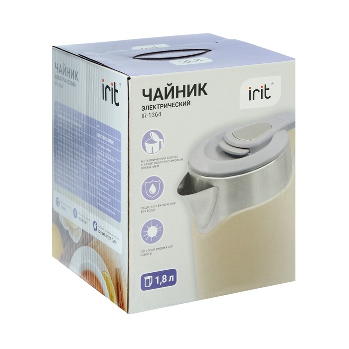 Чайник электрический Irit IR-1364, металл, 1.8 л, 1500 Вт, бежевый Чайник электрический Irit IR-1364, металл, 1.8 л, 1500 Вт, бежевый