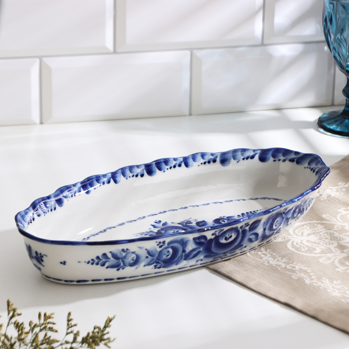Блюдо &laquo;Лоток&raquo;, глубокий, 36х17х6 см, гжель