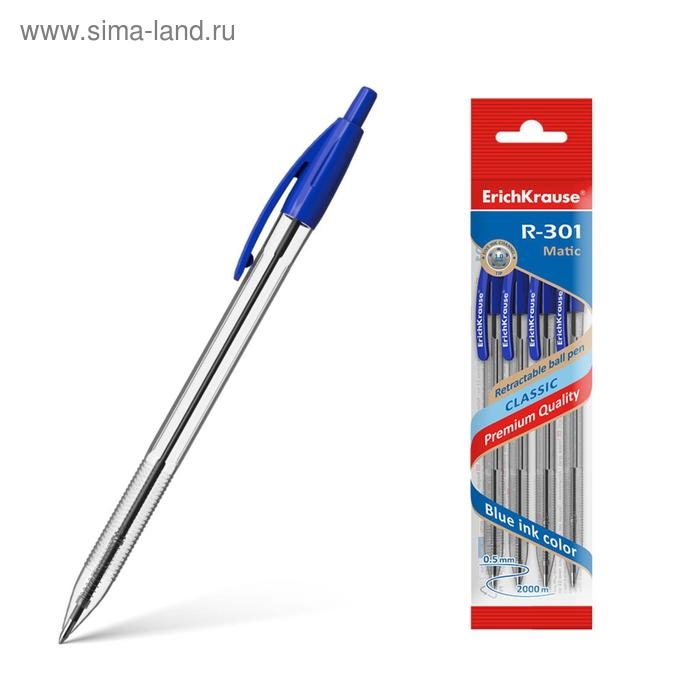 Набор ручек шариковых автоматических 4 штуки, ErichKrause R-301 Classic Matic, узел 1.0 мм, чернила синие, длина линии письма 2000 метров Набор ручек шариковых автоматических 4 штуки, ErichKrause R-301 Classic Matic, узел 1.0 мм, чернила синие, длина линии письма 2000 метров