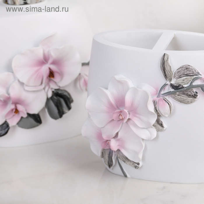 Набор аксессуаров для ванной комнаты &laquo;Орхидея&raquo;, 3 предмета (дозатор 580 мл, мыльница, стакан)