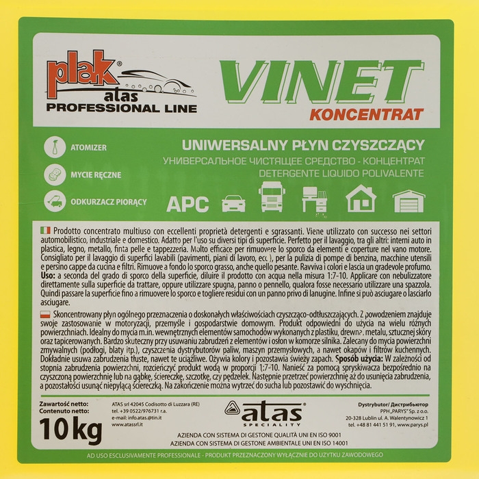 Средство для очистки салона ATAS "VINET", универсальное, концентрат, 10 кг