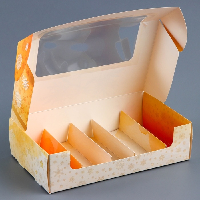 Новый год. Коробка для 5 эклеров подарочная, новогодняя упаковка Новый год. Коробка для 5 эклеров подарочная, новогодняя упаковка "Исполнения желаний!", 25,2 х 15 х 6,6 см.