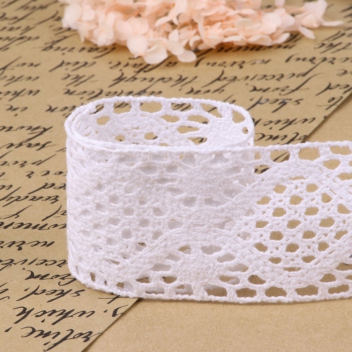 Кружево вязаное, 65 мм &times; 10 &plusmn; 1 м, цвет белый