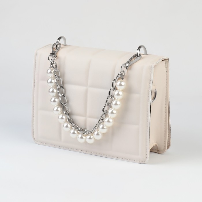 Цепочка для сумки, с жемчугом, d = 13 &plusmn; 1 мм, 2,3 &times; 16 &times; 11,5 мм, 29 &plusmn; 1 см, цвет серебряный