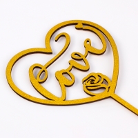 Топпер деревянный &laquo;Сердце&raquo;, с блёстками, цвет золото