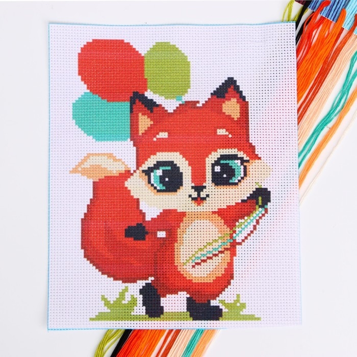 Вышивка крестиком для детей &laquo;Лисёнок с шариками&raquo;, набор для творчества, 25 х 20 см