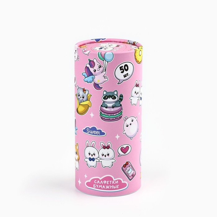 Салфетки бумажные в тубусе &laquo;Милашки&raquo;, 50 шт, двухслойные