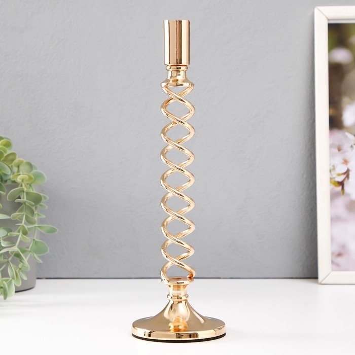 Подсвечник металл на 1 свечу d=2 см Подсвечник металл на 1 свечу d=2 см "Аделин" золото 9х9х30 см