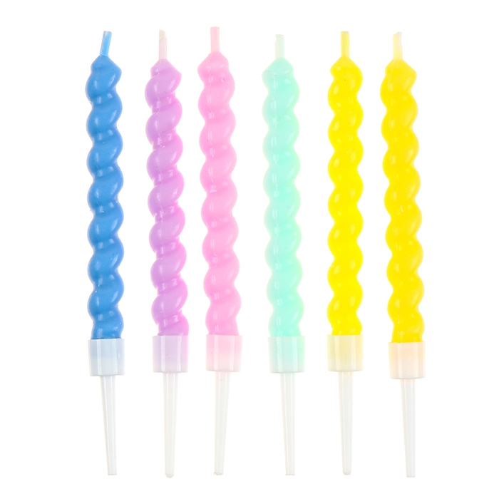 Свечи для торта 6 шт. витые + 5 шаров, ассорти, макарун