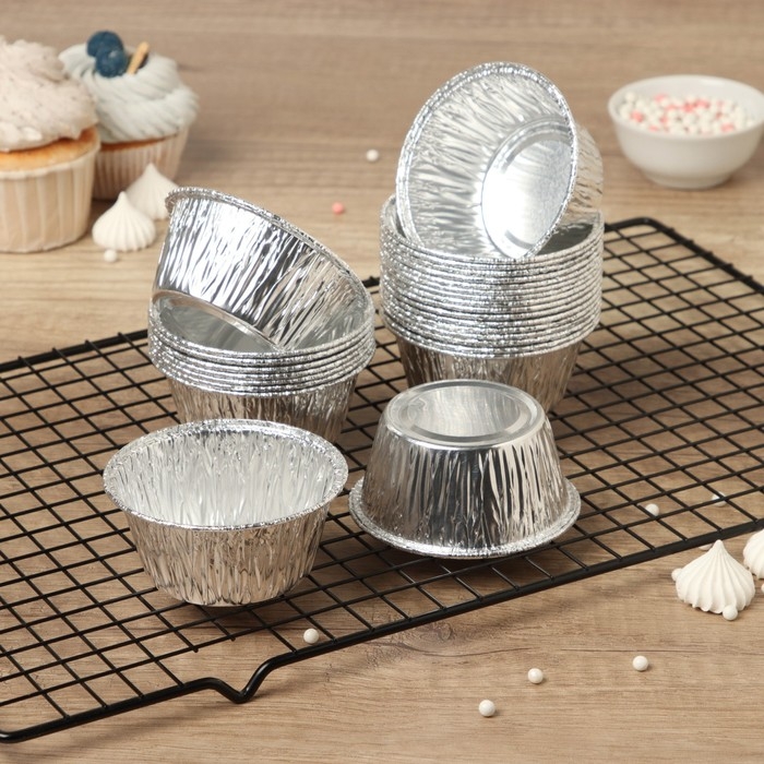 Набор форм для выпечки из фольги Доляна, 160 мл, 8×3,5 см, 50 шт Набор форм для выпечки из фольги Доляна, 160 мл, 8×3,5 см, 50 шт