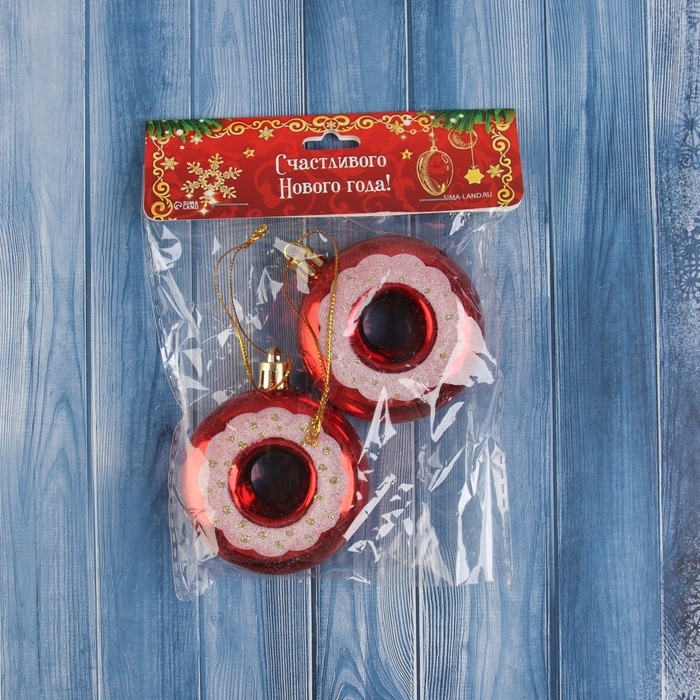 Украшение ёлочное "Пончик с полоской" (набор 2 шт) 7х6, красный
