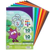 Бумага цветная самоклеящаяся, 16х23 см, 10 листов, 10 цветов, мелованная, односторонняя, в пакете, 80 г/м², Смешарики Бумага цветная самоклеящаяся, 16х23 см, 10 листов, 10 цветов, мелованная, односторонняя, в пакете, 80 г/м², Смешарики