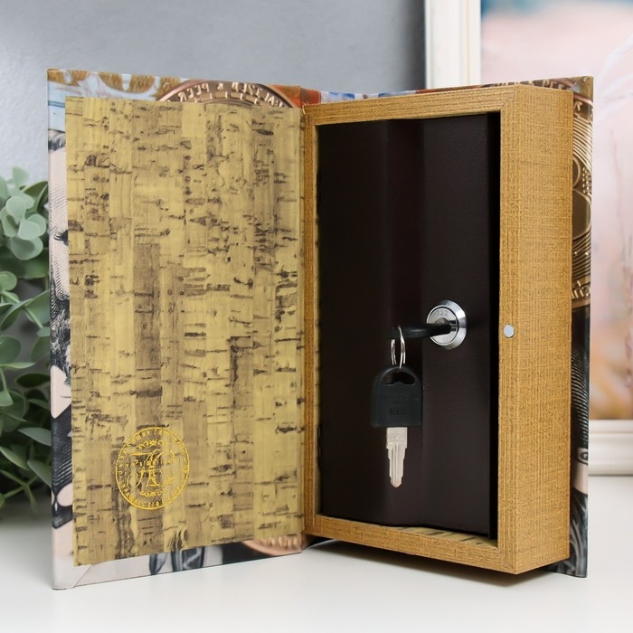 Сейф-книга дерево кожзам Сейф-книга дерево кожзам "Биткоин и доллар" 21х13х5 см