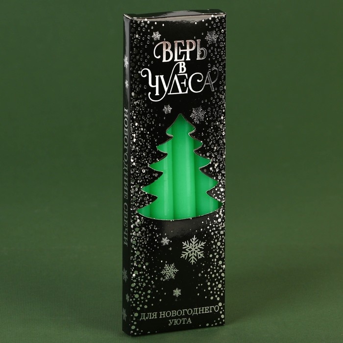 Новогодние восковые свечи «Новый год: Верь в чудеса», набор 4 шт., зеленые, 15 х 1 х 1 см. Новогодние восковые свечи «Новый год: Верь в чудеса», набор 4 шт., зеленые, 15 х 1 х 1 см.
