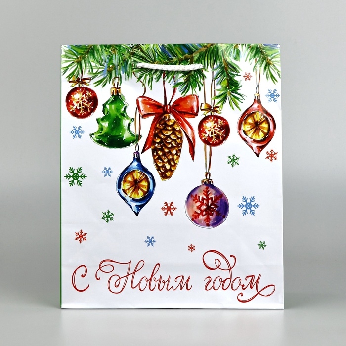 Пакет подарочный новогодний ламинированный &laquo;С Новым годом&raquo;, ёлочные игрушки, ML 21 х 25 х 8 см