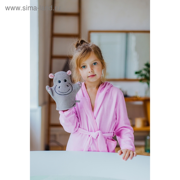 Мочалка - варежка детская для купания Доляна «Бегемотик», 21 см Мочалка - варежка детская для купания Доляна «Бегемотик», 21 см