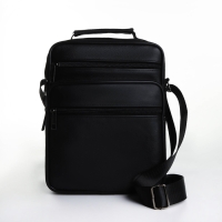 Сумка мужская на молниях, длинный ремень, цвет чёрный