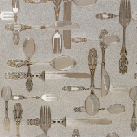 Клеёнка на стол &laquo;Ложка, вилка&raquo;, на тканевой основе, рулон 20 метров, ширина 137 см, цвет золотой