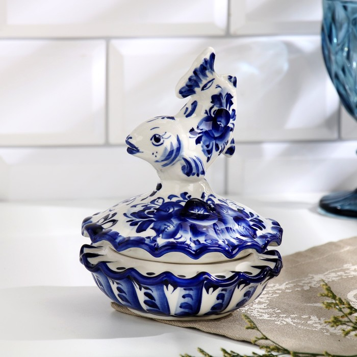 Икорница &laquo;Рыбка&raquo;, гжель