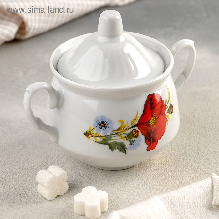 Сахарница &laquo;Маки красные&raquo;, 450 мл, с крышкой, МИКС