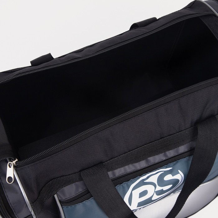 Сумка спортивная мужская на молнии, 3 наружных кармана, средний размер, цвет чёрный/серый