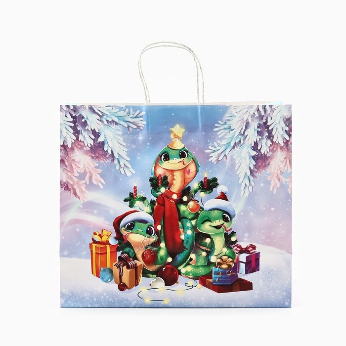 Новый год. Пакет подарочный новогодний &laquo;Змея 2025&raquo;, белый крафт, 32 х 28 х 15 см , Новый год